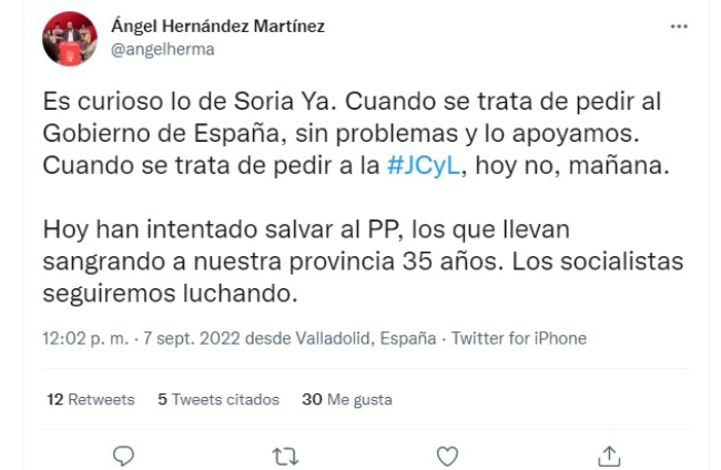 Tweet del procurador socialista Ángel Hernández. HDS