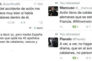Algunos ejemplos de tuits catalanófobos tras la tragedia de Germanwings.-