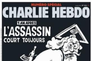 La portada del número especial de 'Charlie Hebdo', conmemorativo del primer aniversario del atentado yihadista contra el semanario satírico.-