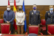 Miguel Latorre, Virginia Barcones, Honorio Pérez Pablos y Elena Mora en la presentación de la desarticulación de un grupo criminal. MARIO TEJEDOR