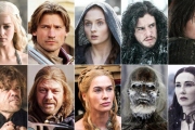 De arriba a abajo, y de izquierda a derecha, Daenerys Targaryen, Jaime Lannister, Sansa Stark, Jon Nieve, Arya Stark, Tyrion Lannister, Edduard Stark, Cersei Lannister, un caminante blanco y la 'bruja roja', Melissandre.-