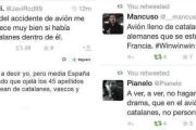 Algunos ejemplos de tuits catalanófobos tras la tragedia de Germanwings.-