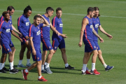 Lemar, Godín, Martins, Koke, Giménez, Arias, Saúl y Felipe Luis.-JOSE LUIS ROCA