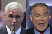 A la izquierda, Mike Pence, candidato a vicepresidente de Trump. Tim Kaine, el candidato de Clinton, a la derecha.-MANDEL NGAN / SAUL LOEB / AFP