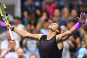 Nadal celebra un punto ante el argentino Diego Schwartzman en Nueva York.-AFP / JOHANNES EISELE