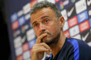 Luis Enrique, en la conferencia de prensa de hoy en la Ciudad deportiva del Barça.-SPORT / MARC CASANOVAS