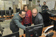 Velarde, Barcones y Latorre, ayer, en las dependencias de la Comandancia de la Guardia Civil de Soria.-VALENTIN GUISANDE