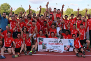 El Atletismo Numantino celebrando el ascenso en las pistas de Alcorcón el pasado sábado.-Caep Soria