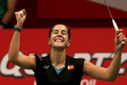 Carolina Marín, feliz tras imponerse a Ji Hyun Sung y pasar a la final del Mundial en Yakarta.-REUTERS