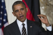 Obama, durante una rueda de prensa conjunta con la cancillera alemana, Angela Merkel, el día 9 en la Casa Blanca.-Foto: AP / EVAN VUCCI