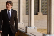 Carles Puigdemont tras su comparecencia.-AFP / JOSEP LAGO