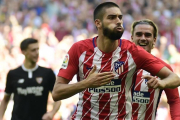 Carrasco celebra un gol al Sevilla en el Wanda Metroplitano.-PIERRE-PHILIPPE MARCOU