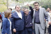 Carme Forcadell, Oriol Junqueras, Josep Maria Jové y Josep Lluís Salvadó, en la Ciutat de la Justicia.-JOAN PUIG