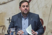El vicepresidente de la Generalitat, Oriol Junqueras, en una reunión del Consell Executiu.-FERRAN SENDRA