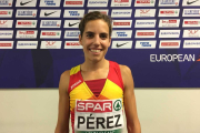 Marta Pérez, ayer, en la zona de prensa del estadio olímpico de Berlín a la finalización de su serie semifinal.-HDS