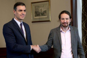 Sánchez e Iglesias, antes de la firma del preacuerdo.-DAVID CASTRO