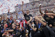 Megan rapinoe celebra en el City Hall de Nueva York el triunfo en el Mundial.-