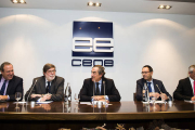 Los presidentes de las patronales de Soria, Teruel y Cuenca durante su vista a la CEOE. / CEOE-