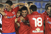Los jugadores del Numancia celebran uno de los goles anotados en Los Pajaritos. / VALENTÍN GUISANDE-