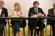 Albert Batet, Elsa Artadi, Carles Puigdemont y Josep Costa, este miércoles en Berlín.-BERNAT VILARO (ACN)
