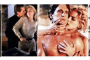 En el centro, sendas escenas de 'Instinto básico' (1992). Michael Douglas (izquierda) y Sharon Stone, en la actualidad.-