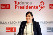 La secretaria de Organización del PSOE de Castilla y León, Ana Sánchez, ofrece una rueda de prensa para evaluar los resultados de las elecciones autonómicas y municipales-Ical