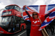 Una partidaria del Brexit se manifiesta, en junio pasado en Londres.-BLOOMBERG