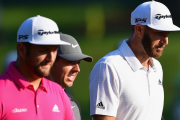 Jon Rahm, Rory McIlroy y Duston Johnson, en un entrenamiento en el campo del PGA Championship. /-AFP / STUART FRANKLIN