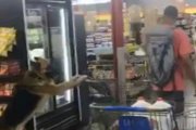 Captura de pantalla del perro conduciendo un carrito de la compa en un supermercado junto a su amo-TWITTER @ASHLEENN_
