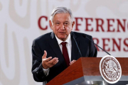 El presidente de Mexico  Andres Manuel Lopez Obrador  en una rueda de prensa en el Palacio Nacional.-EFE