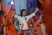 La candidata a la presidencia de Perú Keiko Fujimori durante su mitin de cierre de campaña electoral.-AFP