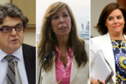 Jorge Moragas, Alicia Sánchez-Camacho y Soraya Sáenz de Santamaría, tres de los dirigentes del PP que JxSí quiere que comparezcan en la comisión de investigación sobre la 'operación Cataluña'.-