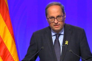 El ’president’ Torra, durante la declaración institucional de este jueves de madrugada, tras la tercera noche de disturbios violentos en Cataluña.-