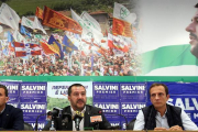 La derecha italiana gana las regionales de Friuli con el 57 % de los votos y reclama presidencia del país Matteo Salvini (C), Gian Marco Centinaio (I) y Massimiliano Fedriga (D), de la Liga Norte italiana.-EFE/Archivo