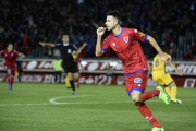 Manu del Moral celebra el gol que le daba la victoria al Numancia ante el Alcorcón.-Valentín Guisande