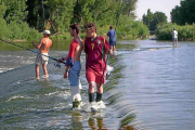 Un grupo de aficionados a la pesca de ciprínidos durante una jornada en el Pisuerga. --LEONARDO DE LA FUENTE