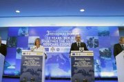 Borrell, junto a la alta representante de la UE, Federica Mognerini; el ministro jordano de Exteriores, Ayman Safadi, y el egipcio Nasser Kamel, secretario general de la Unión por el Mediterráneo.-EFE / TONI ALBIR
