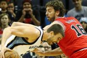 Marc y Pau Gasol, durante un partido de la temporada pasada entre los Grizzlies y los Bulls, en el FedExForum de Menfis.-EFE / MIKE BROWN