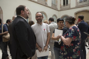 Oriol Junqueras, Benet Salellas, Anna Gabriel y Gabriela Serra en la presentación de la ley del referéndum en el auditorio del Parlament.-ALBERT BERTRAN