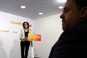 Marta Rovira y Oriol Junqueras, en el Consell Nacional de ERC.-ACN