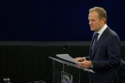 El presidente del Consejo Europeo, Donald Tusk, en la Eurocámara.-VINCENT KESSLER (REUTERS)