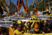 Manifestación a favor de la libertad de los presos independentistas, el pasado 15 de abril en Barcelona-MANU FERNANDEZ