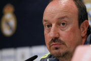 El entrenador del Real Madrid, Rafa Benítez, durante la rueda de prensa que ha ofrecido esta mañana en la Ciudad Deportiva de Valdebebas.-EFE