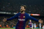 Messi celebra el segundo gol del Barça ante el Espanyol.-JORDI COTRINA