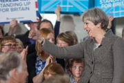 La primera ministra británica, Theresa May, durante su mitin en Aberdeen.-AFP