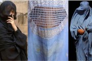 Una mujer con niqab (derecha) y las otras dos con el burka.-AFP