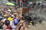 Tras una salida complicada que llevó el pánico a la zona de los corrales, el desempeño de caballistas y sanjuaneros endereza una Saca que terminó con 10 novillos en la plaza en 2019.-HDS