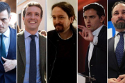 Sánchez, Casado, Iglesias, Rivera y Abascal.-EL PERIÓDICO