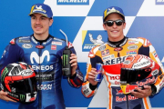 Márquez, ayer, junto a Maverick Viñales-BRENDAN MALONE