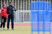 Anquela y Palacios en el entrenamiento de ayer en el anexo de Los Pajaritos.-Álvaro Martínez